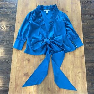 Diane Von Furstenberg Ruffled Wrap Blouse Azule